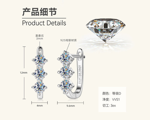 Joker Style Geometric Moissanite S225 Silver Earrings Jewelry