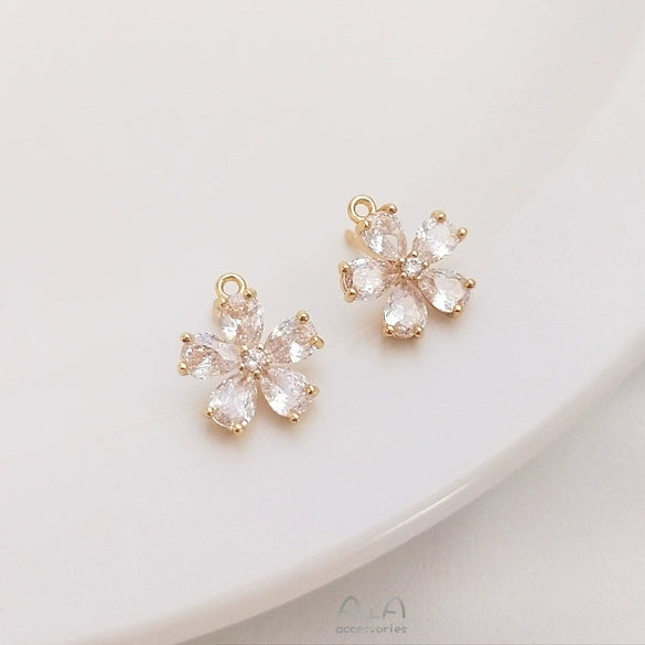 14K Gold Color Retention Natural Zircon Floral Jewelry Set Flower Pendant Ring And Earrings Handmade Diy Jewelry Accessories