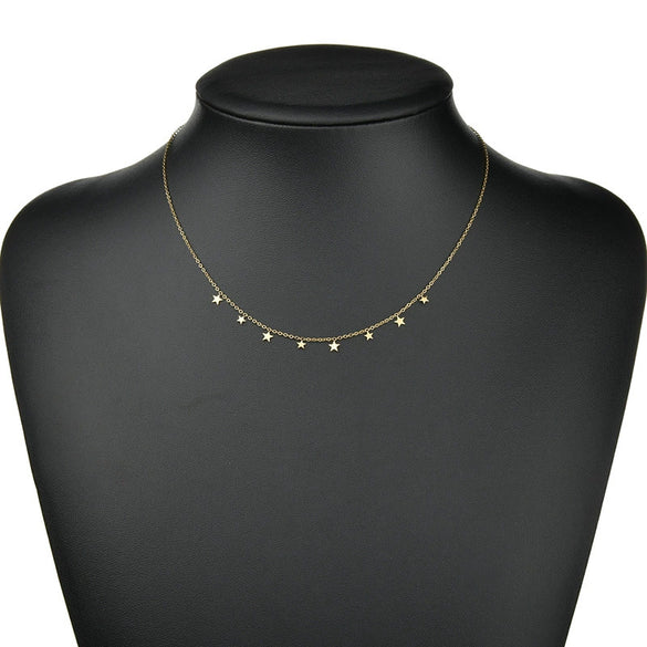 14K Gold Electroplated Stainless Steel Fivepointed Star Cross Love Clavicle Chain With Ochain