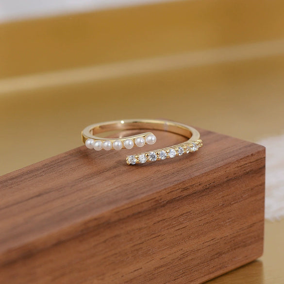 14K Gold Plated Cross Drilled Zirconium Fine Finger Ring Opening Ring For Women With Geometric Pattern Electroplating Treatment Metal Material