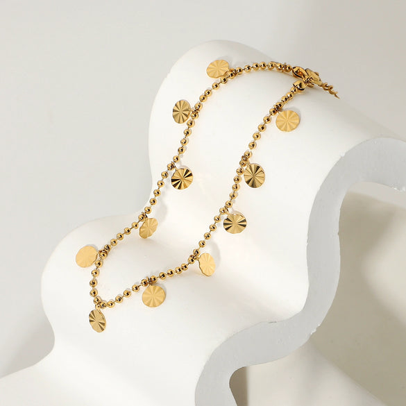 18K Gold Plated 316L Stainless Steel Beaded Petal Disc Pendant Anklet Accessories For Women