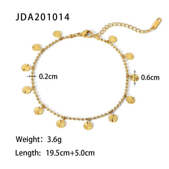 18K Gold Plated 316L Stainless Steel Beaded Petal Disc Pendant Anklet Accessories For Women