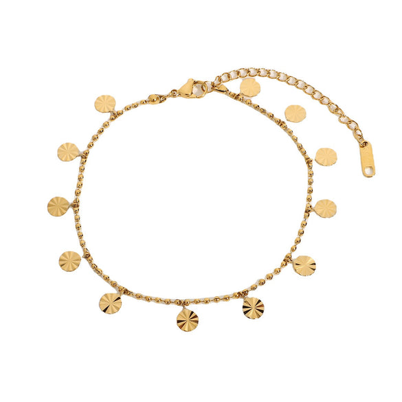 18K Gold Plated 316L Stainless Steel Beaded Petal Disc Pendant Anklet Accessories For Women