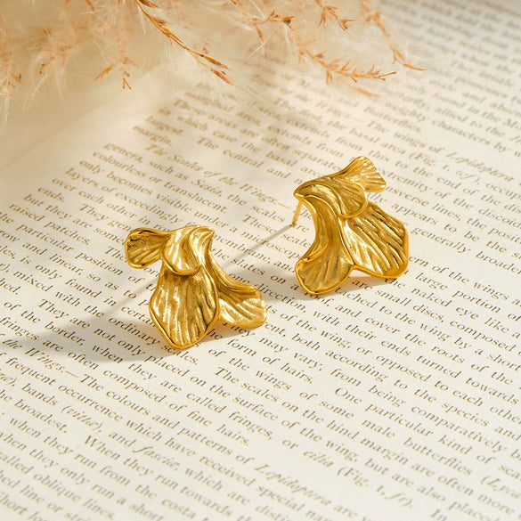 18K Gold Plated Stainless Steel Irregular Flower Geometric Earrings For Women With Non Fading Electroplated Finish