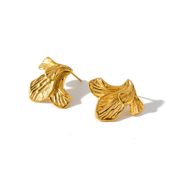 18K Gold Plated Stainless Steel Irregular Flower Geometric Earrings For Women With Non Fading Electroplated Finish
