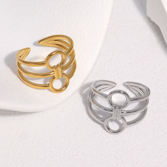18K Gold Plated Stainless Steel Open Ring For Women With Adjustable Geometric Design And Modern Minimalist Style