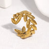 18K Gold Plated Stainless Steel Open Ring For Women With Minimalist Leaf Design And Electroplated Finish