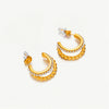 18K Goldplated Stainless Steel Cshaped Pearl Doublelayer Gold Beads Inlaid With Green Diamond Women's Earrings