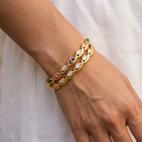 18K Vacuum Plated Oval Stainless Steel Bracelet With Zircon Inlay Minimalist Versatile Jewelry Wholesale