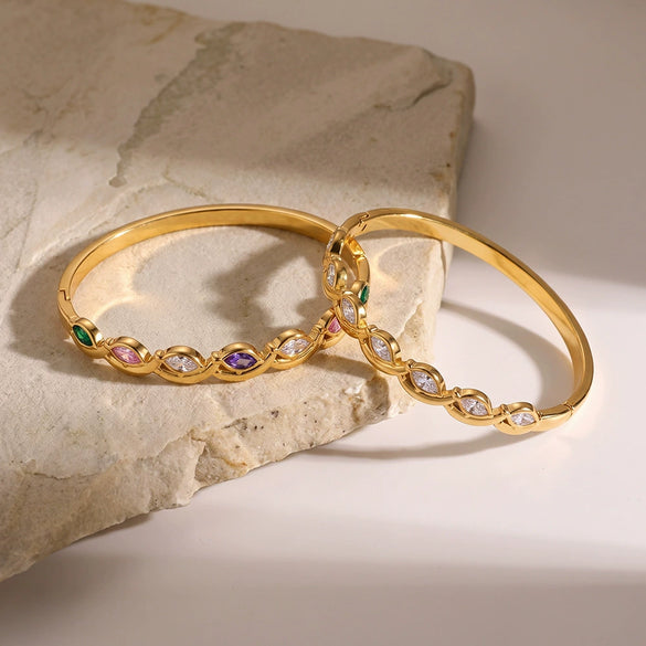 18K Vacuum Plated Oval Stainless Steel Bracelet With Zircon Inlay Minimalist Versatile Jewelry Wholesale