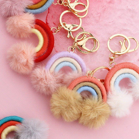 Key Chain Cotton Thread Handwoven Rainbow Pendant