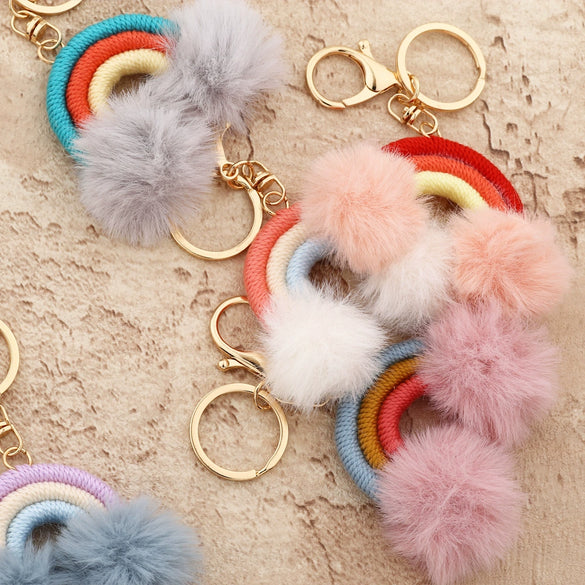 Key Chain Cotton Thread Handwoven Rainbow Pendant