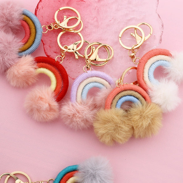 Key Chain Cotton Thread Handwoven Rainbow Pendant