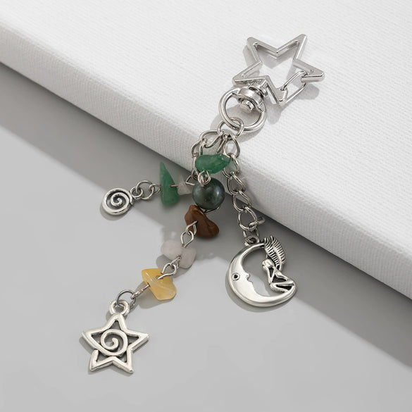 Key Chain Pendant Alloy Gravel Glass Beads Geometric Star Moon Electroplating Pastoral Style
