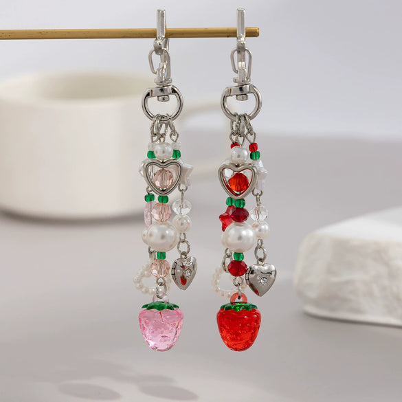 Key Pendant Alloy Acrylic Imitation Pearl Fruit Pattern Semimanual Strawberry Bow Fivepointed Star Design