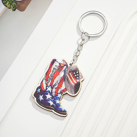 Key Pendant Western Cowboy Leather Shoes Pattern Wood Printing Decoration