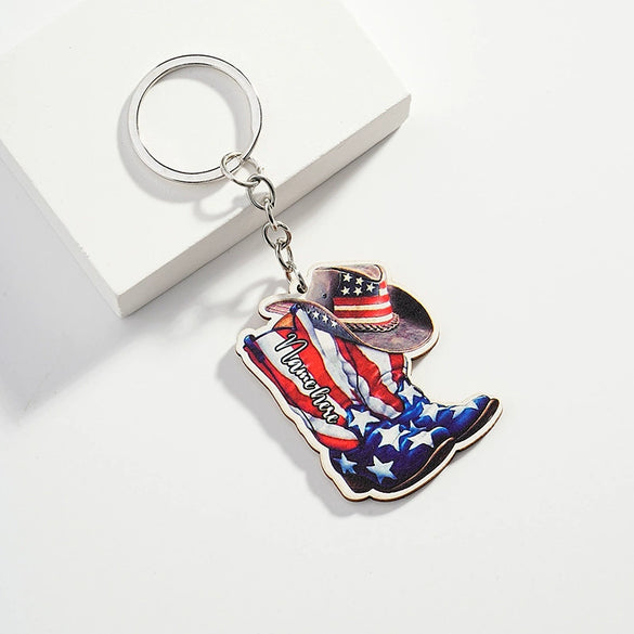 Key Pendant Western Cowboy Leather Shoes Pattern Wood Printing Decoration