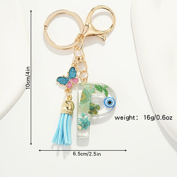 Key Ring Pendant With Dried Flower Letter Pattern Fashion Style Dripping Glue Process