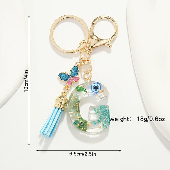 Key Ring Pendant With Dried Flower Letter Pattern Fashion Style Dripping Glue Process