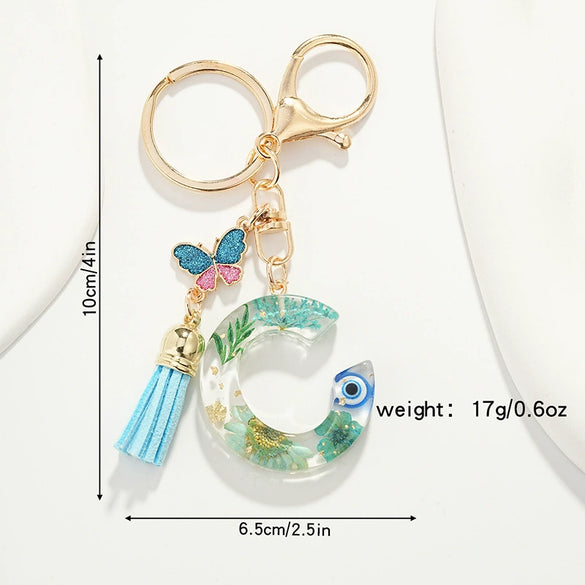 Key Ring Pendant With Dried Flower Letter Pattern Fashion Style Dripping Glue Process