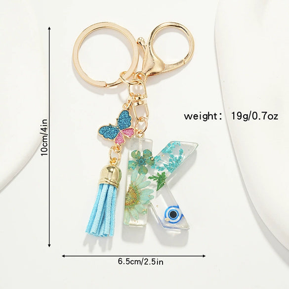 Key Ring Pendant With Dried Flower Letter Pattern Fashion Style Dripping Glue Process