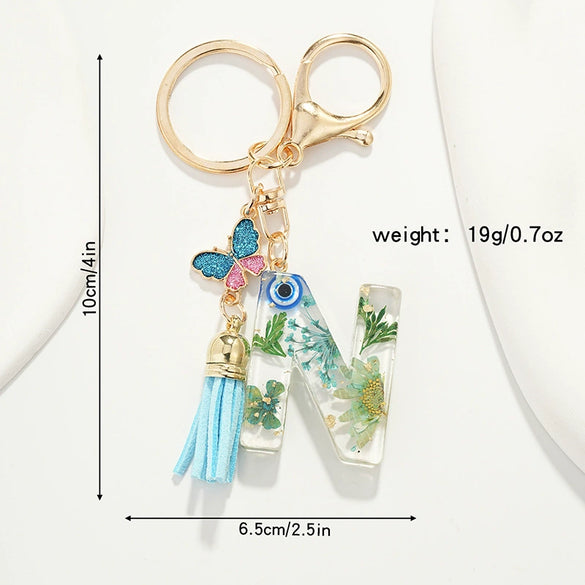 Key Ring Pendant With Dried Flower Letter Pattern Fashion Style Dripping Glue Process