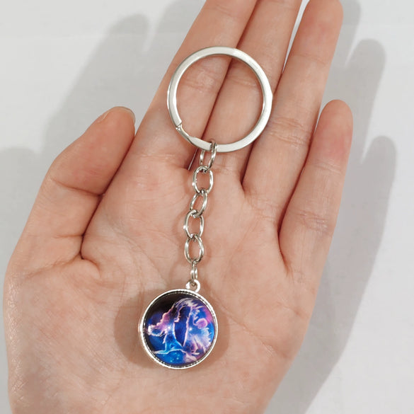 Keychain Metal Glass Solar System Galaxy Nebula Double Sided Ball Pendant Electroplating Stars Sun Moon Clouds Universe Design