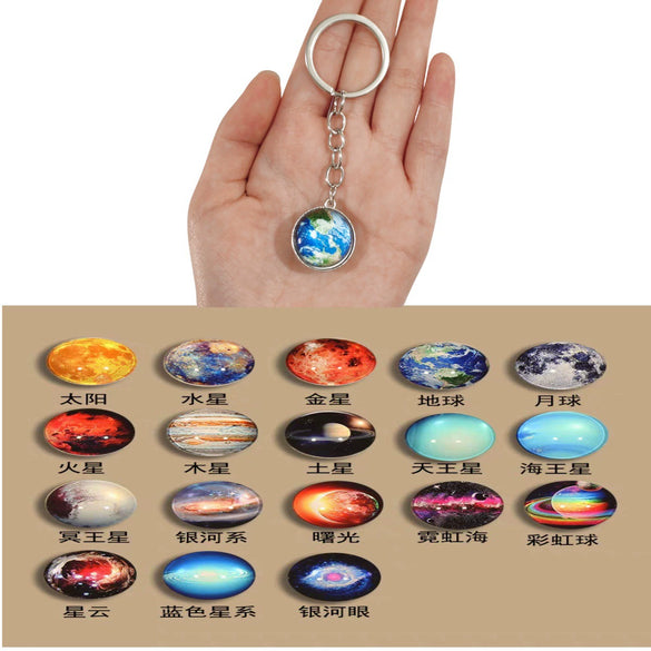 Keychain Metal Glass Solar System Galaxy Nebula Double Sided Ball Pendant Electroplating Stars Sun Moon Clouds Universe Design