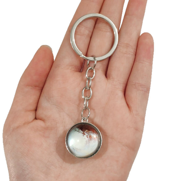 Keychain Metal Glass Solar System Galaxy Nebula Double Sided Ball Pendant Electroplating Stars Sun Moon Clouds Universe Design
