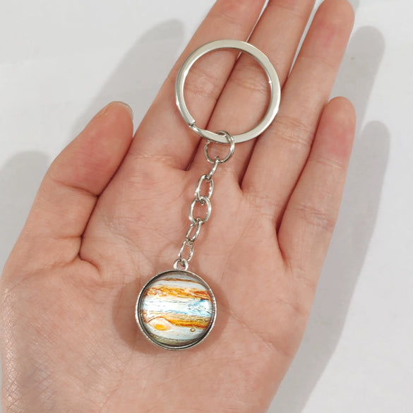 Keychain Metal Glass Solar System Galaxy Nebula Double Sided Ball Pendant Electroplating Stars Sun Moon Clouds Universe Design