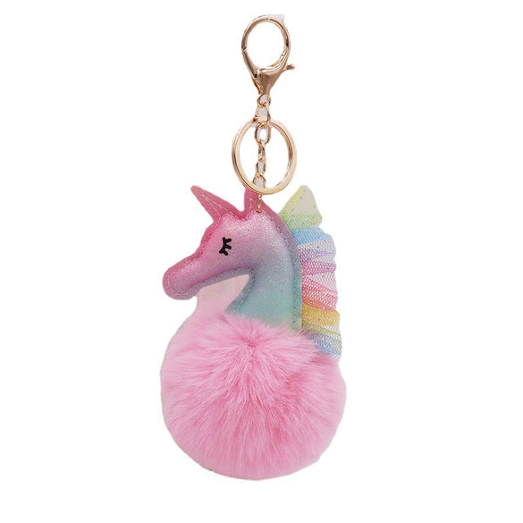 Keychain Plush Pu Leather Unicorn Fur Ball