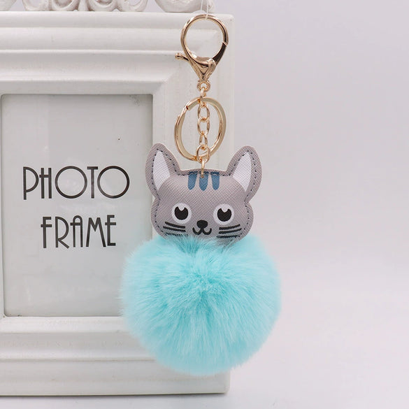 Keychain Pu Leather Kitten Plush Fur Ball Accessories
