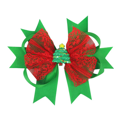 Kid'S Cute Christmas Tree Santa Claus Bow Knot Alloy Threaded Braid Lace Hair Clip