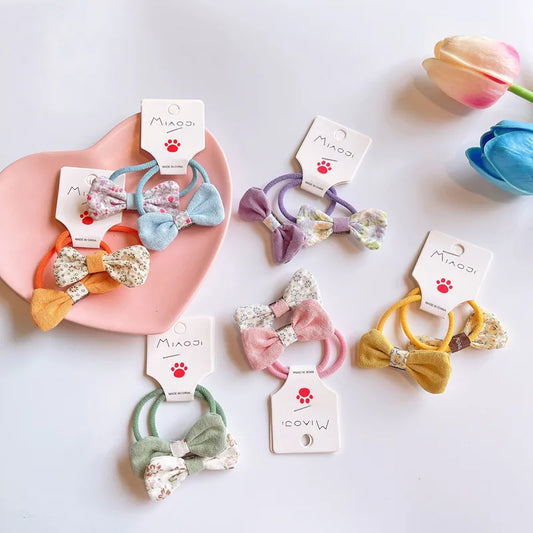 Kid'S Cute Ditsy Floral Bow Knot Cloth Hair Tie