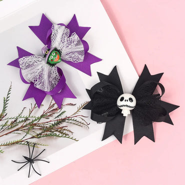 Kid'S Cute Funny Pumpkin Bow Knot Skull Alloy Hair Clip