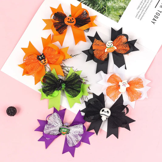 Kid'S Cute Funny Pumpkin Bow Knot Skull Alloy Hair Clip