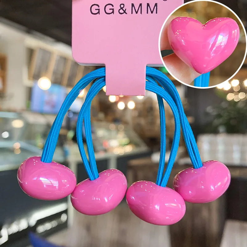 Kid'S Cute Sweet Color Block Heart Shape Arylic Hair Tie