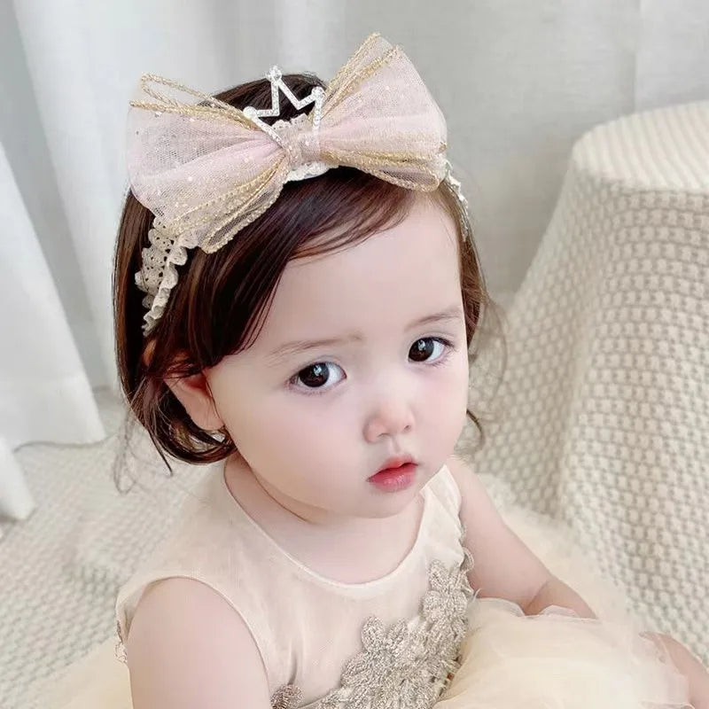 Kid'S Cute Sweet Crown Bow Knot Cloth Cotton Hair Band