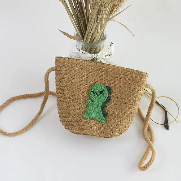 Kid'S Small Straw Animal Cute Bucket Zipper Crossbody Bag