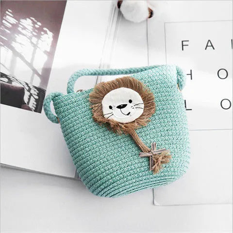 Kid'S Small Straw Animal Cute Bucket Zipper Crossbody Bag