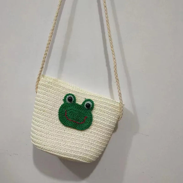 Kid'S Small Straw Animal Cute Bucket Zipper Crossbody Bag