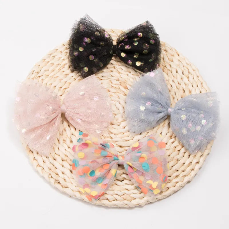 Kid'S Sweet Polka Dots Bow Knot Synthetic Yarn Cloth Lace Hair Clip