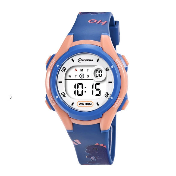 Kids Digital Watch Resin Case Plastic Mirror Silicone Strap Round Dial Sports Style Printed Waterproof