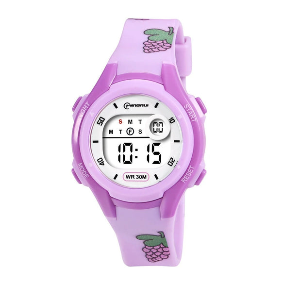 Kids Digital Watch Resin Case Plastic Mirror Silicone Strap Round Dial Sports Style Printed Waterproof