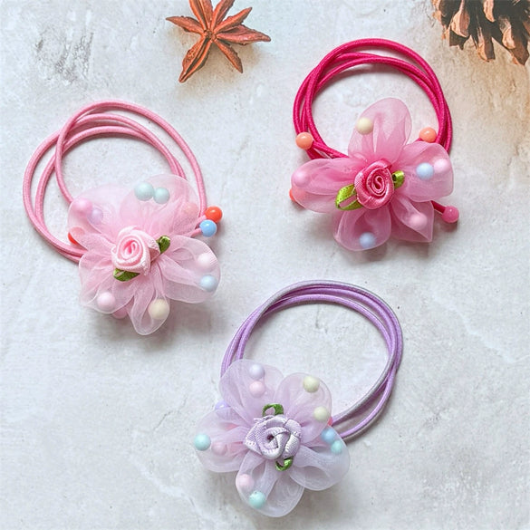 Kids Hair Tie Mesh Flower Mixed Materials Handmade