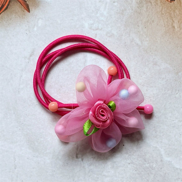 Kids Hair Tie Mesh Flower Mixed Materials Handmade
