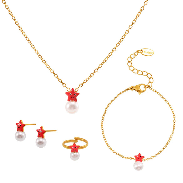 Kids' Jewelry Set Ferris Wheel Pearl Star Necklace Bracelet Ring Earrings Titanium Steel Goldplated