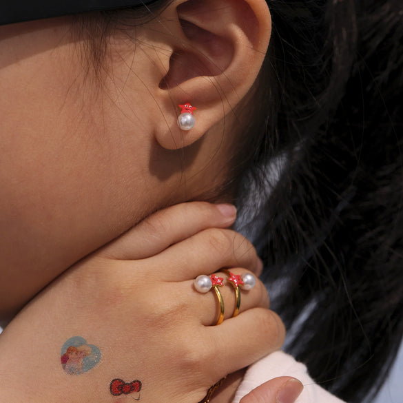 Kids' Jewelry Set Ferris Wheel Pearl Star Necklace Bracelet Ring Earrings Titanium Steel Goldplated