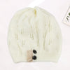 Knitted Acrylic Women's Hat With Hollow Leaves Lace Button Jacquard Patchwork Design