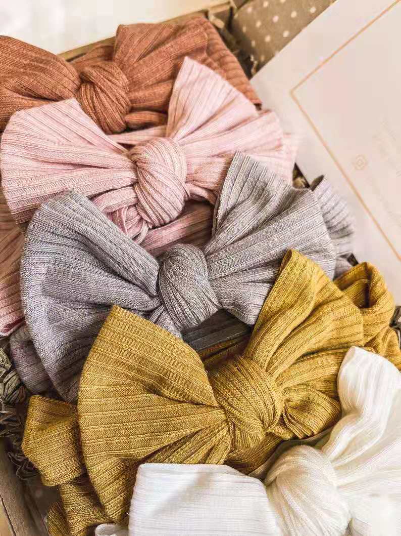 Knitted Sunken Stripe Hair Band Solid Color Bow Knot Stretch Sunken Stripe Knitted Fabric Sewing Hair Band 1 Piece